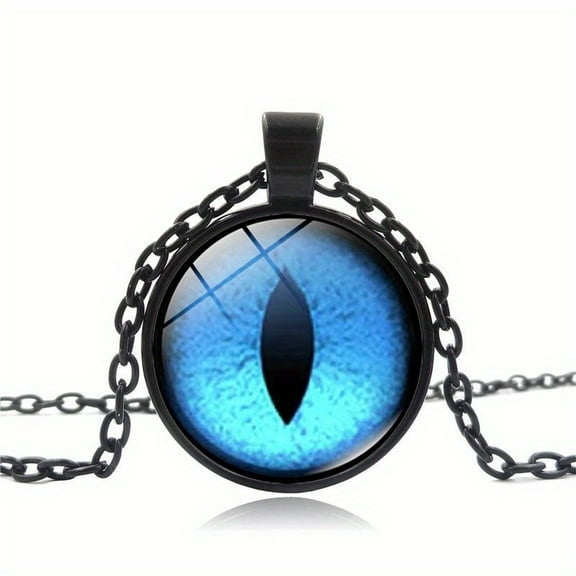 Cat Eye Dragon Eye Necklace Men And Women All-match Time Gemstone Pendant Clavicle Chain Vintage Sweater Chain Hanging Jewelry,Blue