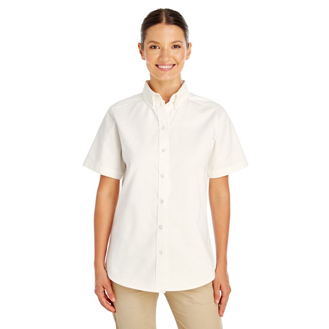 Camiseta Foundation de sarga de manga corta 100 % algodón para mujer con Teflon™ BLANCO 2XL harriton M582W