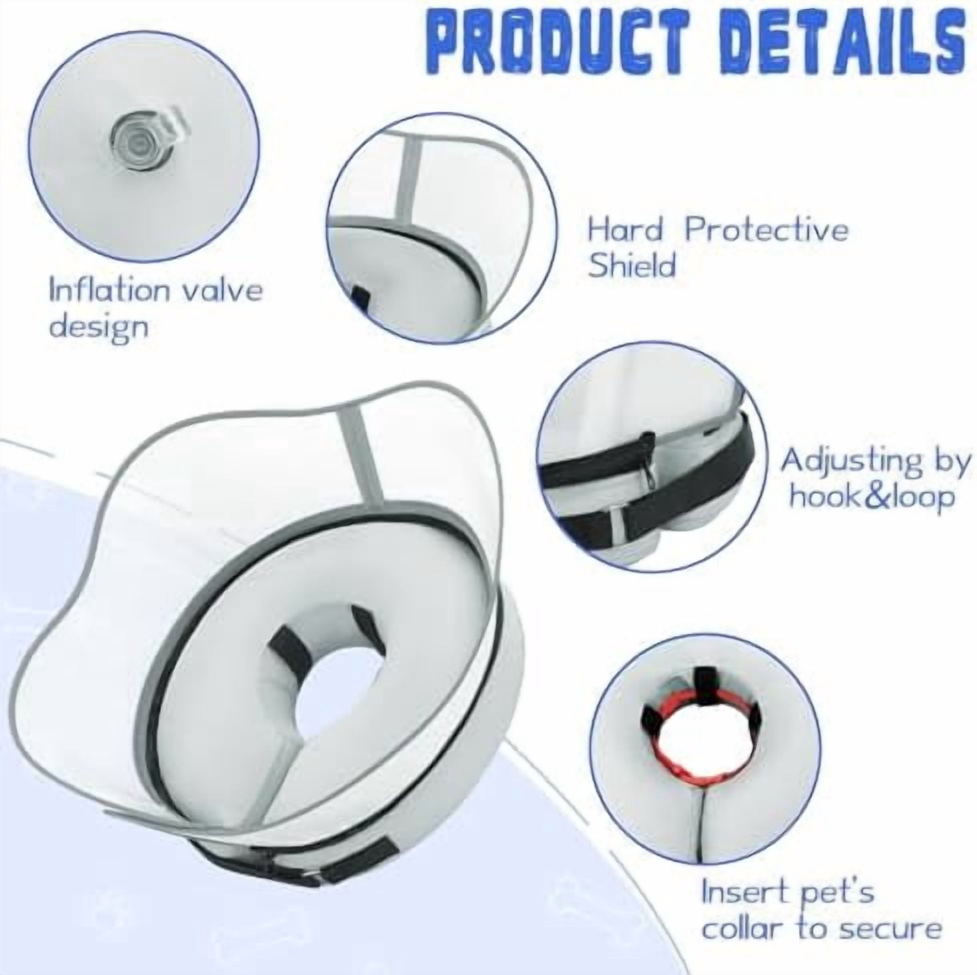 Elevated Inflatable Dog Cone Collar Alternative After Surgery, Dog Donut Collar, Soft Pet Cone to Stop Licking for Small Medium Large Dogs Solid Grey,S(Neck 7"-9.5")