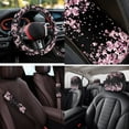 thumbnail image 4 of Uorisanigo Cherry Blossom Print 14 Pieces Car Seat Covers Full Set with Auto Steering Wheel Cover Cars Headrest Cover Cars Console Cover Seat Belt Pads Keychain Comfortable Soft Fit Car SUV, 4 of 6