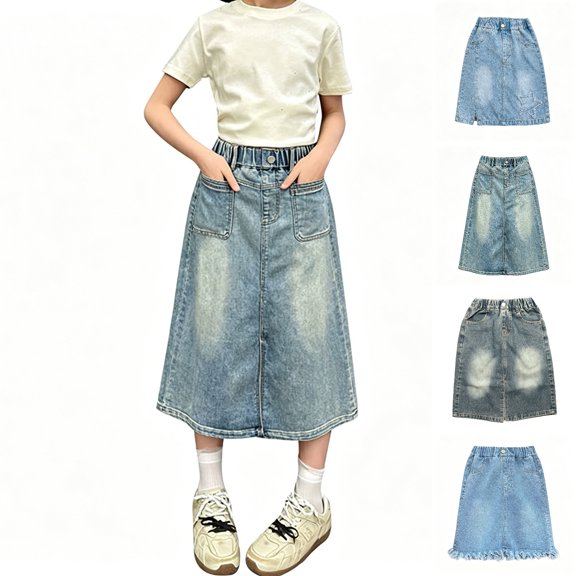 XINXIAOO Kids Girls Denim Skirt Summer Elastic Waist Casual Jean Skirt Skirts for Girls 4-5 Years