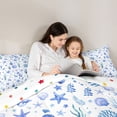 thumbnail image 4 of Manfei Watercolor Blue White Seashell Starfish Coral Full Size Comforter Sets for Kids Boys and Girls, Marine Life Print Bedding Sets, Polka Dots Reversible 3pcs, 1 Comforter and 2 Pillowcases, 4 of 6