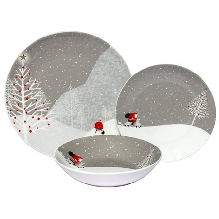 Rustic Melamine Plates Melange 18-Piece Melamine Dinnerware Set (Santa Comes Home) | Shatter-Proof and Chip-Resistant Melamine Plates and Bowls | | Dinner Plate, Salad Plate & Soup Bowl (6 Each) ()