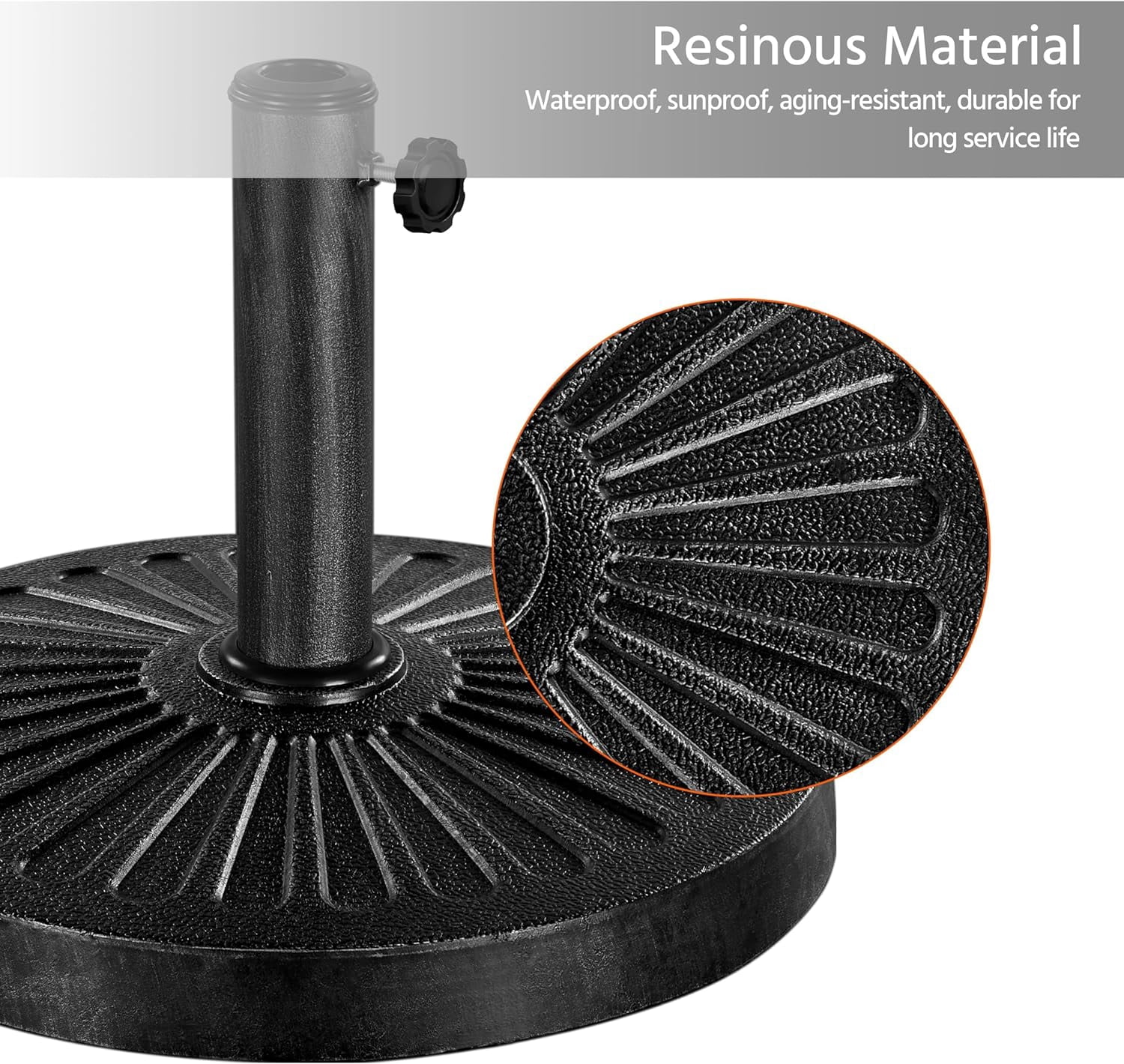 JFTER 18'' 30lbs Umbrella Base Outdoor Living Round Antiqued Umbrella Stand Heavy Duty Market Patio Umbrella Base for Garden & Yard?Black