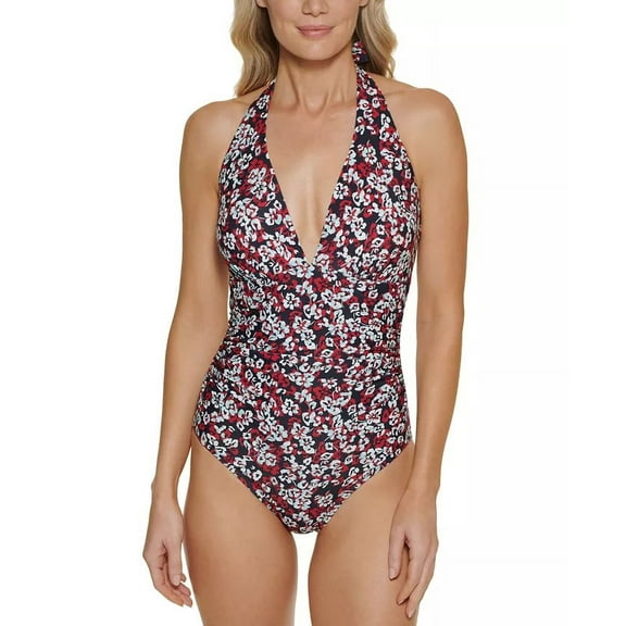 Tommy Hilfiger HAMILTON FLORAL SKY CAPTAIN/SCARLET RED One-Piece Swimsuit, US 6