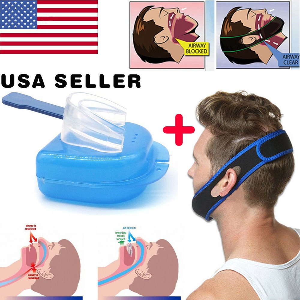 Stop Snoring Mouthpiece Guard Sleep Apnea Night Tmj And Anti Snore Chin Strap Belt