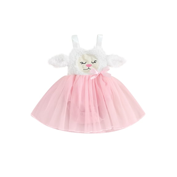 Douhoow Easter Baby Girls Bunny Romper Dress Summer Sleeveless Ribbed Tulle Patchwork Romper 0-24 Months