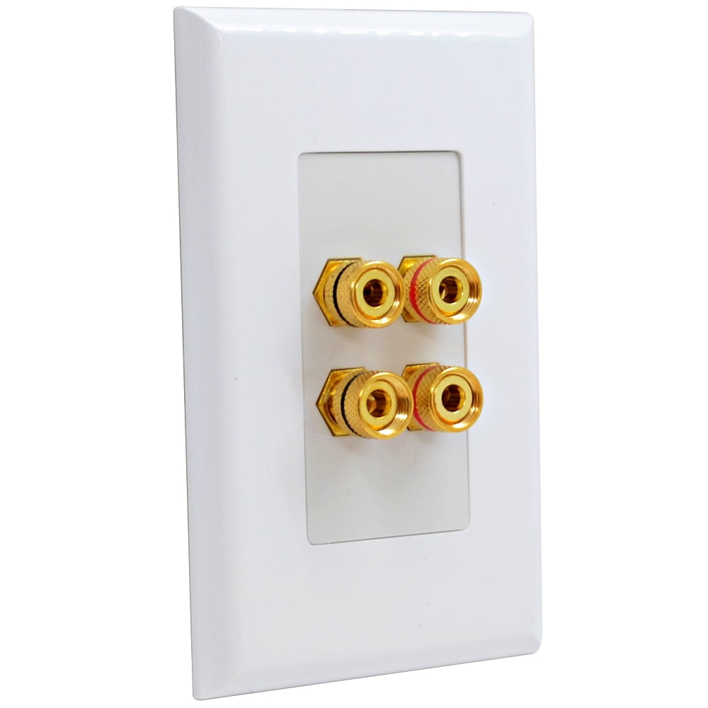 Seismic Audio White 2 Speaker Banana Plug / Speaker Wire Wall Plate