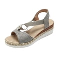 thumbnail image 7 of Rokment Women's Platform Chunky Heels Dressy Sandals Fashion Casual Metallic Silver Buckles Leather Elastic Ankle Strap Wedge Slingback Heeled Summer Comfortable Walking Shoes Grey Size 7.5, 7 of 7