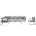 thumbnail image 2 of Modern Urban Contemporary 8 pcs Outdoor Patio Sectional Sofa Set, White Grey Fabric Steel, 2 of 9