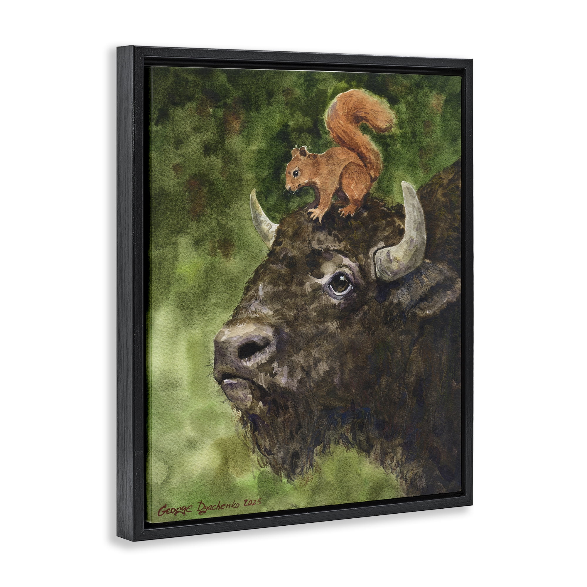 Stupell Industries Bison & Squirrel Duo Black Framed Floater Canvas Wall Art, design by George Dyachenko