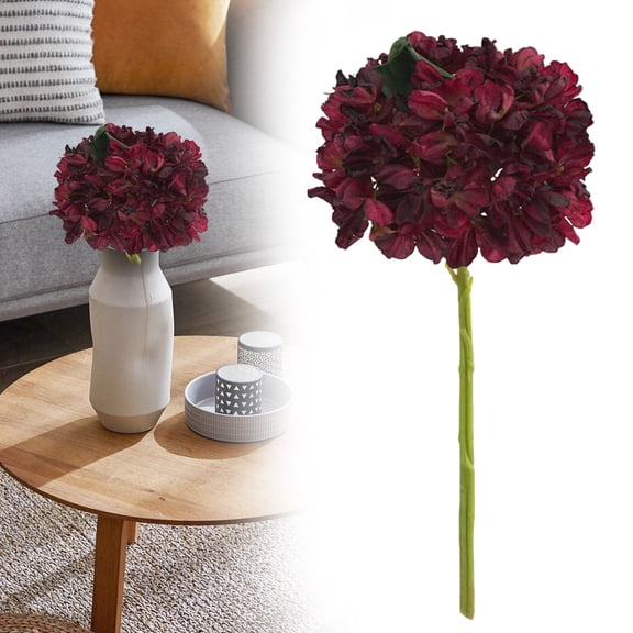 PLJFXXM Artificial Fake Flowers Silk Hydrangea Arrangements Wedding Bouquets Decorations Plastic Floral Home Kitchen Garden Party Festival Bar DIY (Dark Red)