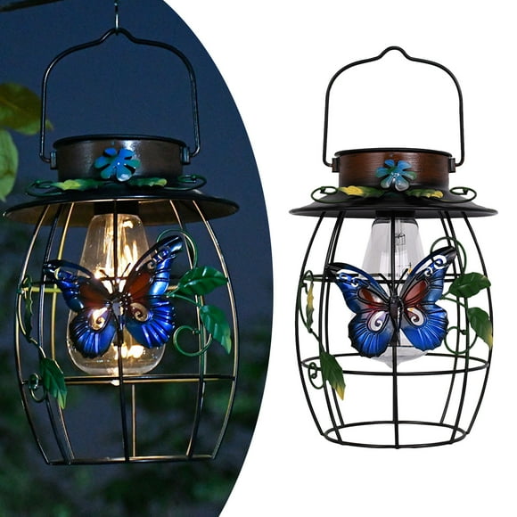 Riforla Solar Outdoor Light : Hanging Lamp Retro Metal LED Chandelier Outside Night Lighting for Garden Table Yard Patio Porch Tree Fence Garden Lamps Blue