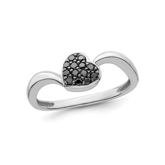 1/10 Carat (Ctw) Black Diamond Heart Promise Ring in Sterling Silver for Women