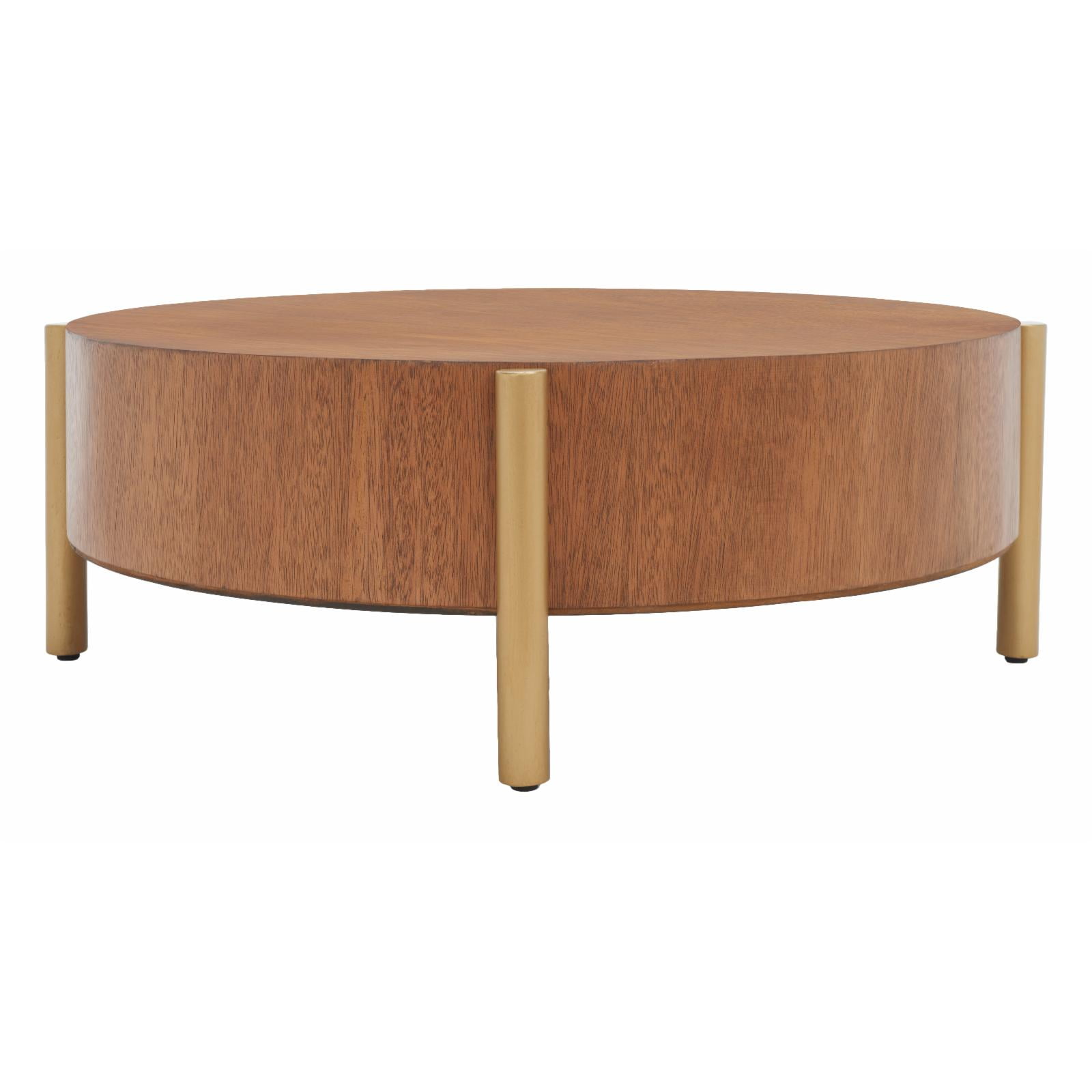 Safavieh アレンゴールドドリープレトロコーヒーテーブル SAFAVIEH Diangela Gold Finish Solid Dark Oak Round Wood
