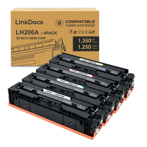 LinkDocs 206A Toner Cartridges (with New Chip) Compatible for HP 206A W2110A W2111A W2112A W2113A used with HP Color Laserjet Pro MFP M283fdw M283cdw Pro M255dw M283 M255 Printers (4 Pack )