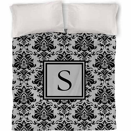 IDG Damask Monogram Duvet Cover, Black and Grey