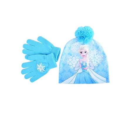 Disney Frozen Girls Elsa Knit Beanie Gloves 2-Piece Set Hat