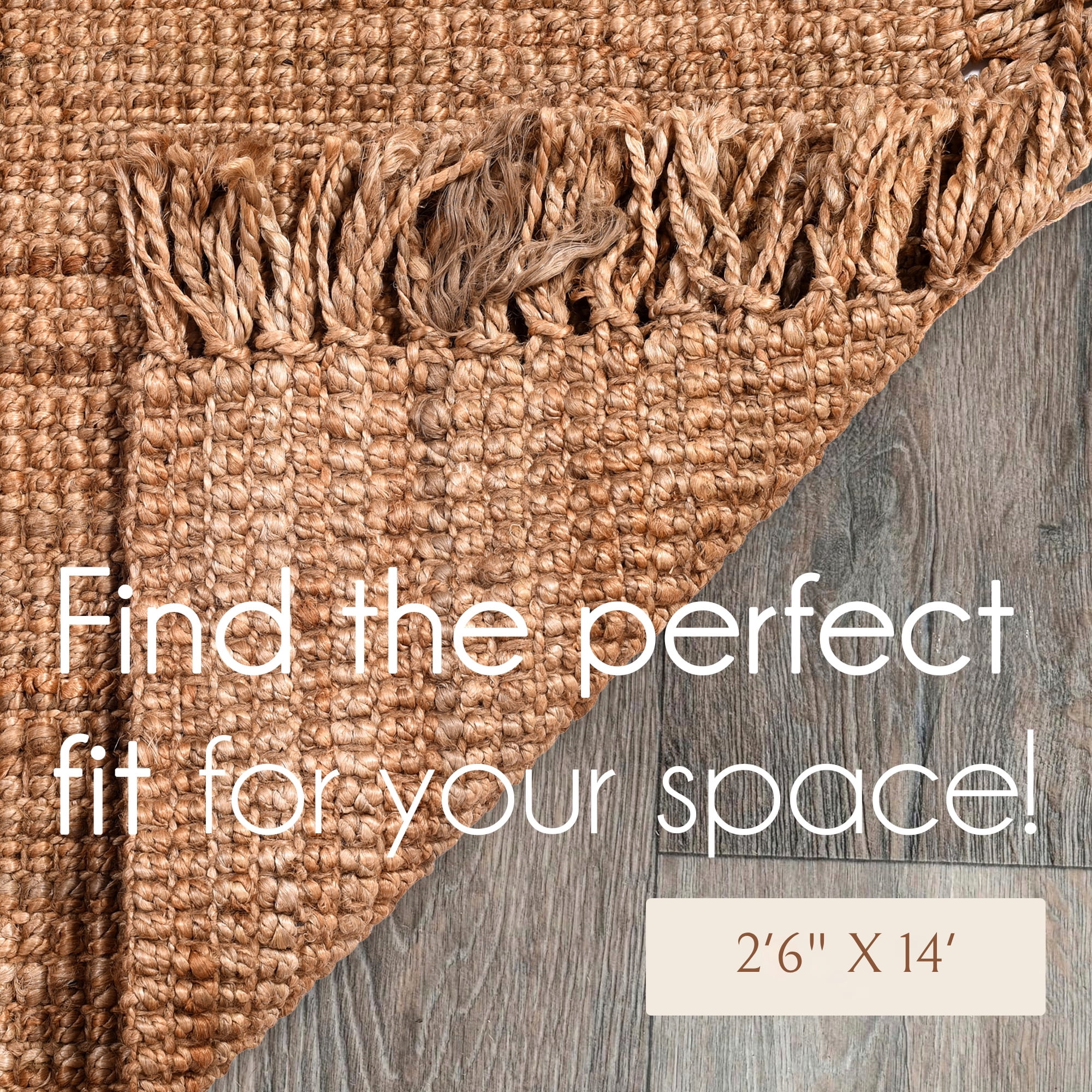 Natural Fibre Jute Rug, Natural Fringes Tassle 2'6"X14' Farmhouse Rug for Living Room, Vintage Décor