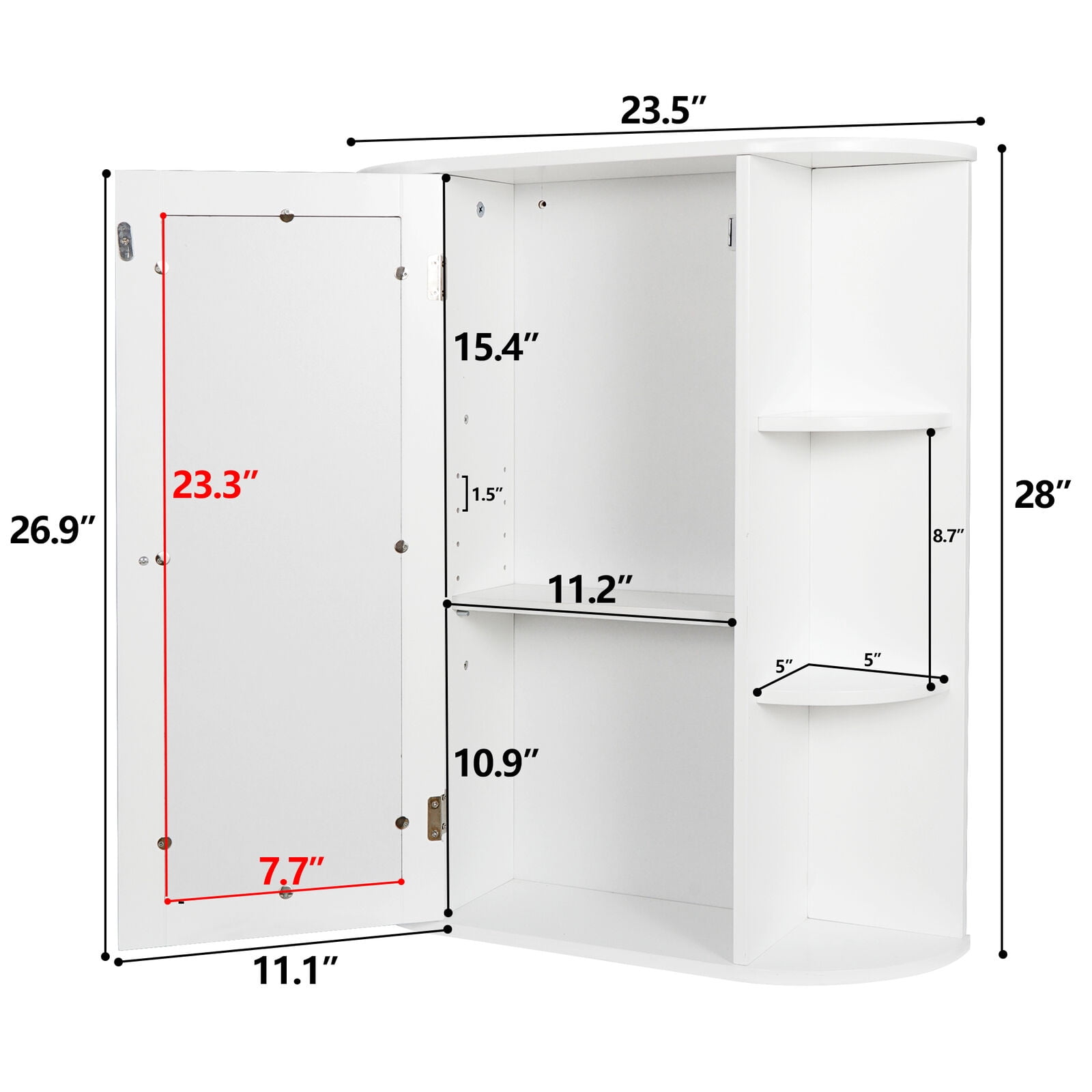 ZENSTYLE Wall Mounted Cabinet MDF Kitchen Storage Organizer W/ Mirror, White