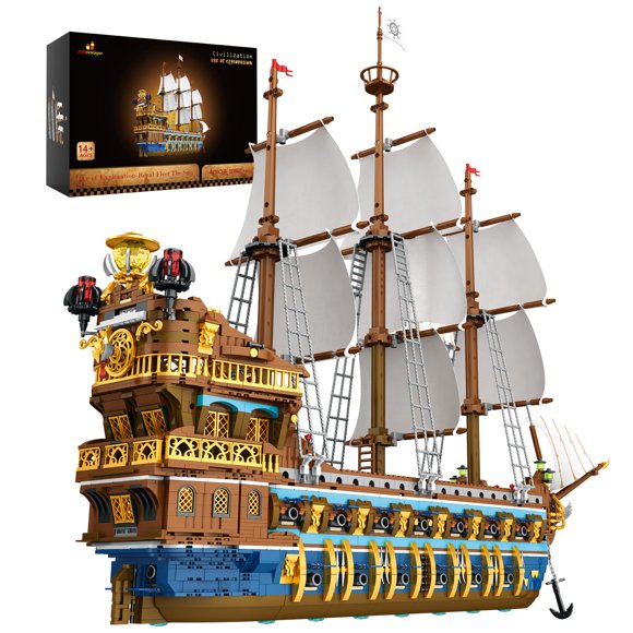JMBricklayer Pirate Ship Building Sets for Adults, Gorgeous Royal Fleet Ship with Tiered Design 40103