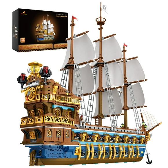 JMBricklayer Pirate Ship Building Sets for Adults, Gorgeous Royal Fleet Ship with Tiered Design 40103