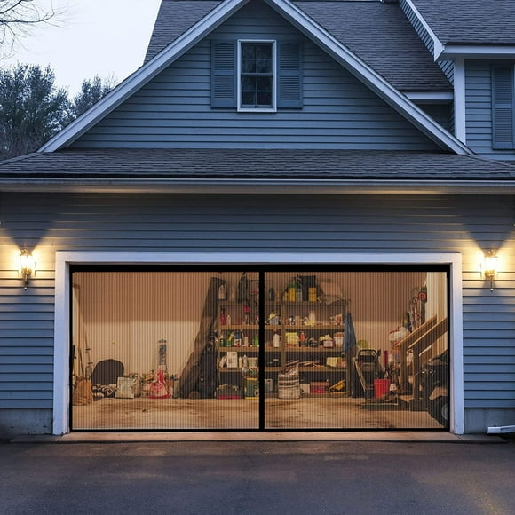 Garage Door Screen for 2 Car, Heavy Duty Garage Screen Mesh with Magnets, Retractable Hands, Magnetic Double Car Garage Screen, Hands Free Mesh Partition Keeps Bugs Out, Pet and Kid Friendly
