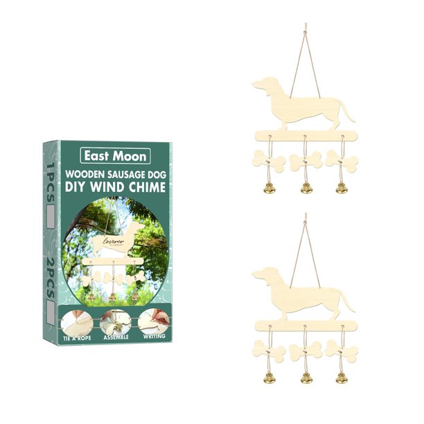 Kit de carillón de viento de 2 uds, carillón de viento de perro salchicha de madera DIY, colgante de madera decorativo, carillón de viento de animales para decoración del hogar WD.WDQZL Hogar