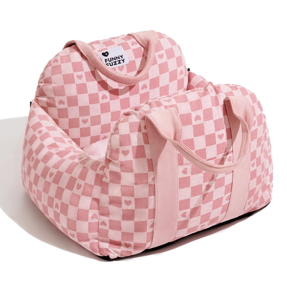 FunnyFuzzy Luxury Dog Car Seat Bed, Enhanced Comfort Pet Bed With Removable cover,Dual Safety Design for Small Dogs,Pink