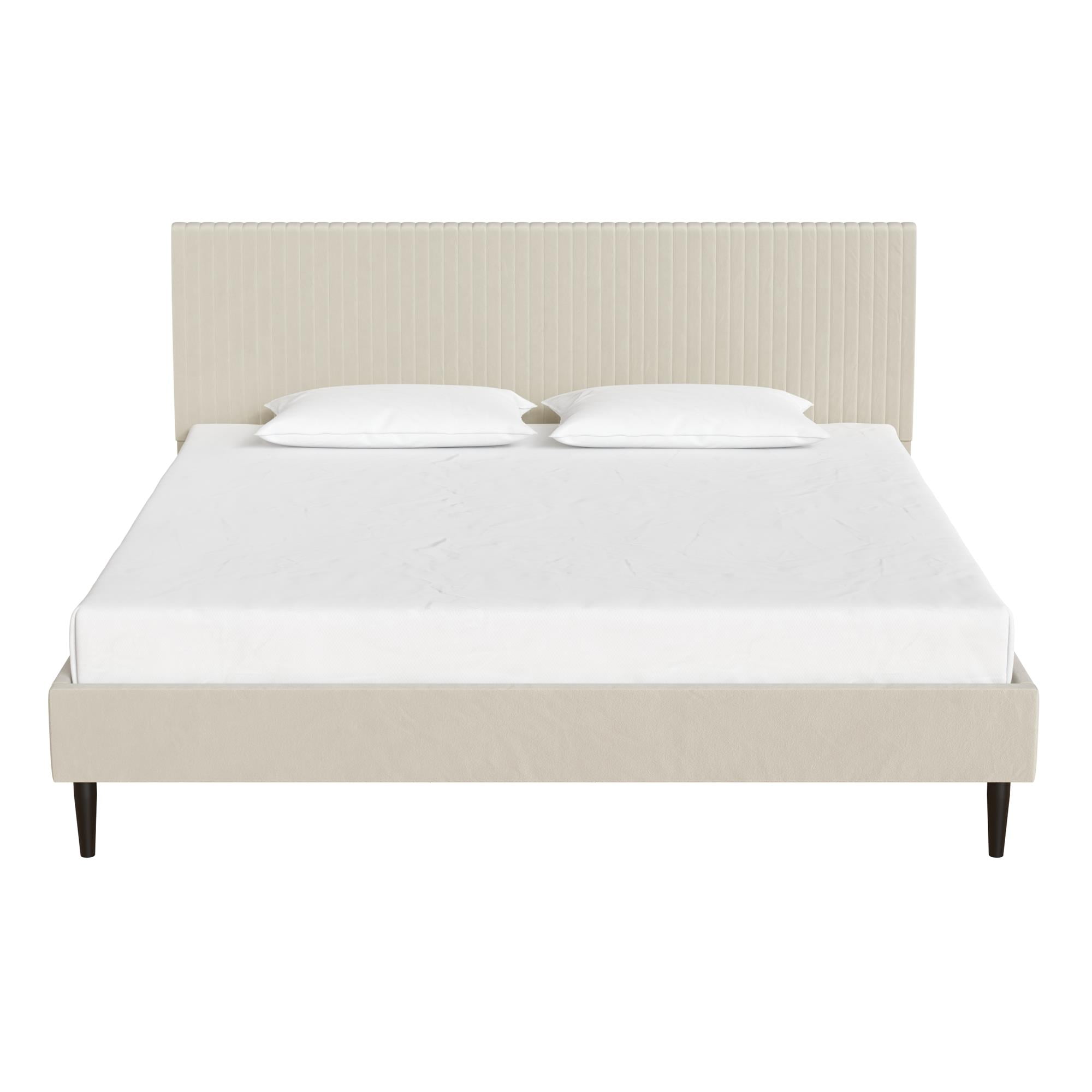 Mainstays Vera Upholstered Velvet Platform Bed, No Box Spring Required, King, Cream