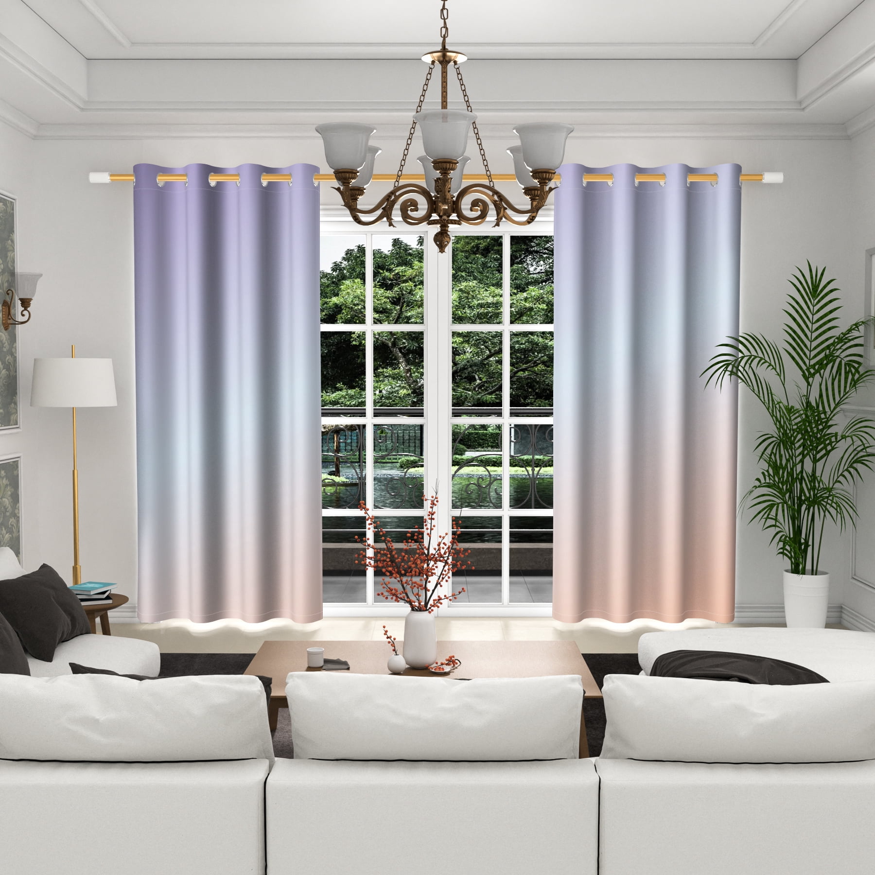 Lfeey Bedroom Living Room Purple Gradient Blackout Curtains, 2 Piece Set 42x84 Inches