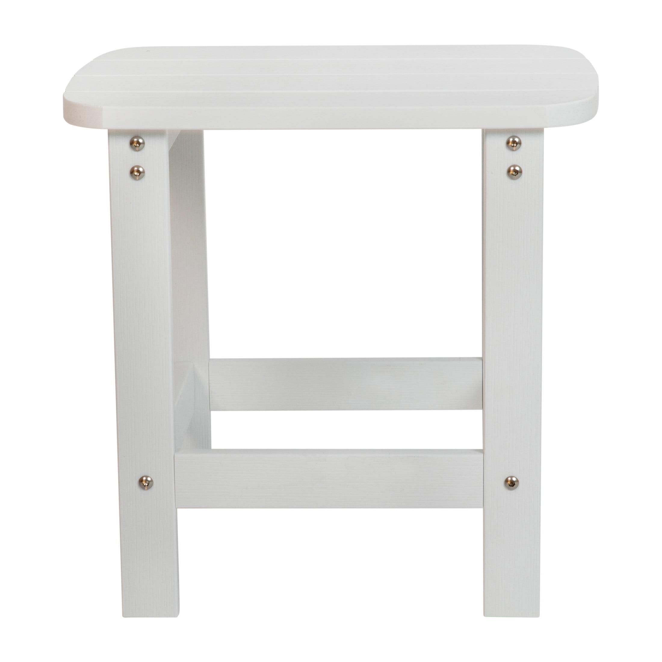 Emma + Oliver Set of 2 Classic All-Weather Poly Resin Rocking Adirondack Chairs in White with Matching Side Table for Year Round Use