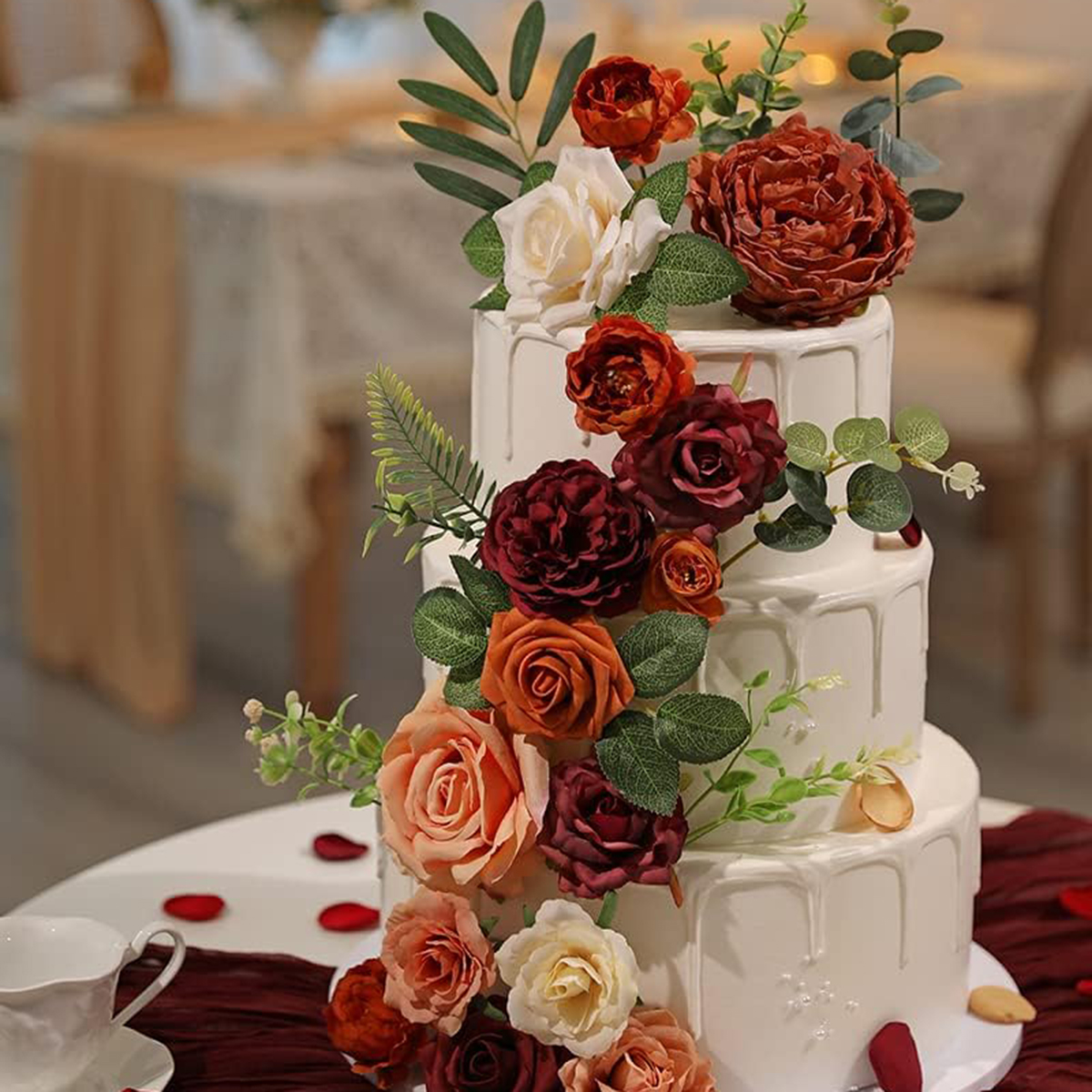 Passage 7 Flowers 16pcs Burnt Orange Rust Blooming Peonies Artificial Flowers with Stem, Artificial Peony Flowers for DIY Wedding Decorations Centerpieces Bouquets Boutonnieres (Burnt Orange)