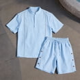 thumbnail image 5 of Gamivast Retro Style Mens Set Linen Texture Button Down Shirt and Shorts Embroidered Guayabera Outfit for Summer Beach Vacation Casual Party Wear, 5 of 5