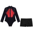 thumbnail image 3 of Alvivi Kids Girls Gymnastics Leotard with Shorts Set Mesh Patchwork Long Sleeve Ballet Dance Wear Red&Black 12, 3 of 7