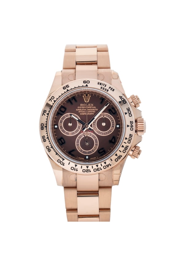 Pre-Owned Rolex Cosmograph Daytona 40MM 116505 Chocolate Arabic Dial Tachymeter Bezel 18K Rose Gold Oyster Bracelet