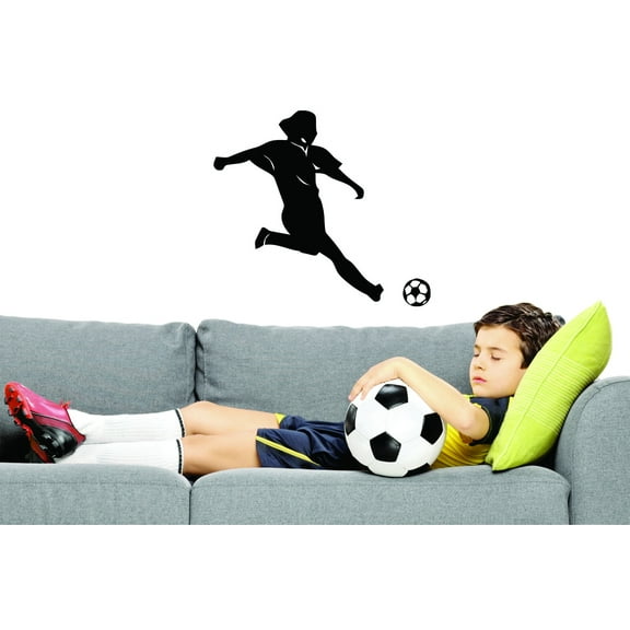 Kicking Soccer Ball Sports Girl Boy Vinyl Wall Decal Sticker ? 10x20 Inches