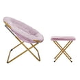 thumbnail image 5 of Emma + Oliver Oversize Faux Fur Folding Saucer Moon Chair with Ottoman for Dorm and Bedroom, Dusty Purple Faux Fur/Soft Gold Frame, 5 of 12