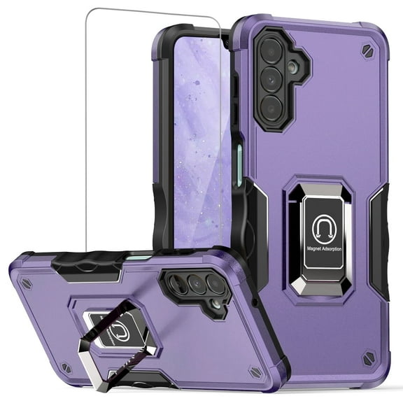TJS for Samsung Galaxy A16 5G Phone Case, with Tempered Glass Screen Protector, [Military Grade] Heavy Duty Magnetic Support Ring Kickstand Cover for Galaxy A16 5G (Purple)