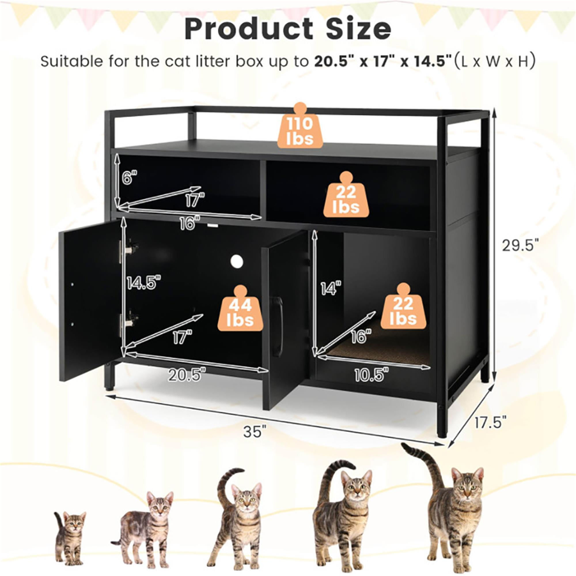 Kadyn 35" Hidden Cat House Washroom with 2-Doors and Scratch Cardboard, Wooden Cat Litter Box Enclosure Furniture, Black
