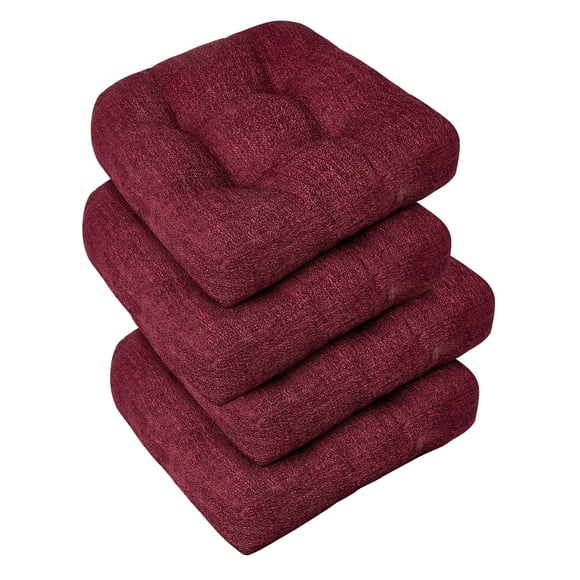downluxe Coussins de Chaise pour Chaises de Salle à Manger 4 Pcs, Coussins de Chaise d'Intérieur Capitonnés avec Fond Antidérapant, Coussins de Chaise de Cuisine en Forme de U, 17"x17"x4", Bordeaux