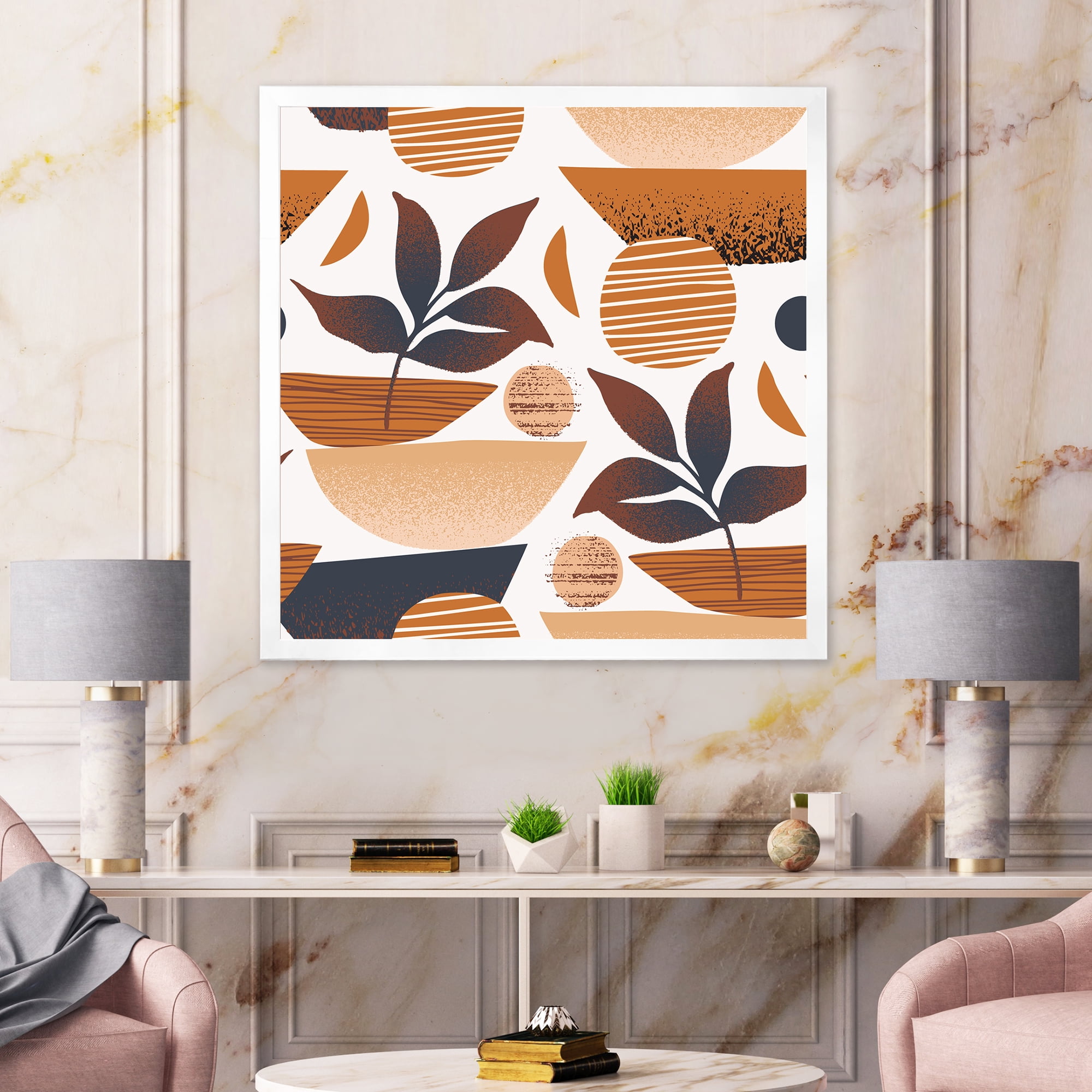 Designart 'Tropical Leaf Silhouettes and Shapes on White' Modern Framed Art Print
