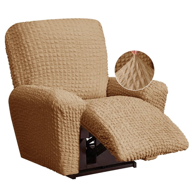 CHOK Housse Extensible pour Fauteuil Inclinable en Seersucker 2024 4 Pcs style Campagnard Fauteuil Inclinable Housse de Protection Simple pour Meubles de Maison Lavable Durable 1 Place/amande