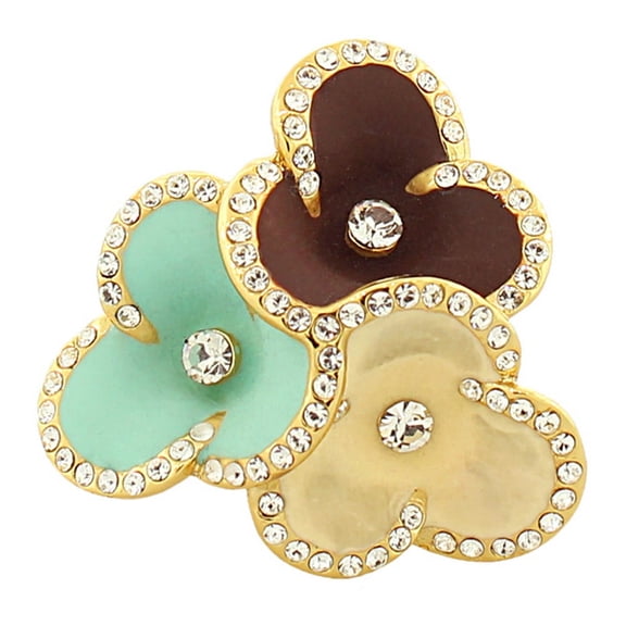 Fashion Alloy Yellow Gold-Tone Turquoise-Tone Brown Flower Floral Cocktail Ring Size 9