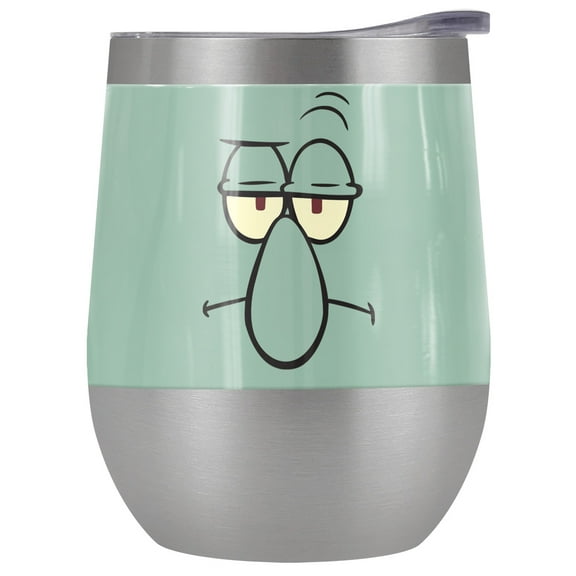 Spongebob Official Squidward Angry Face 12 oz Stemless Tumbler, Stainless Steel Travel Cup|Lake Tumbler|Insulated with Leak Resistant Slide-Lock Lid