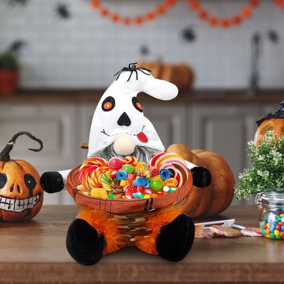 Chmadoxn Halloween Decorations, Halloween Ornament Without Face Gnome Decoration With Circular Basket Home Display Window Desktop Decoration Bamboo basket sitting posture figurine