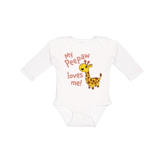 Inktastic My Peepaw Loves me- cute giraffe Boys or Girls Long Sleeve Baby Bodysuit