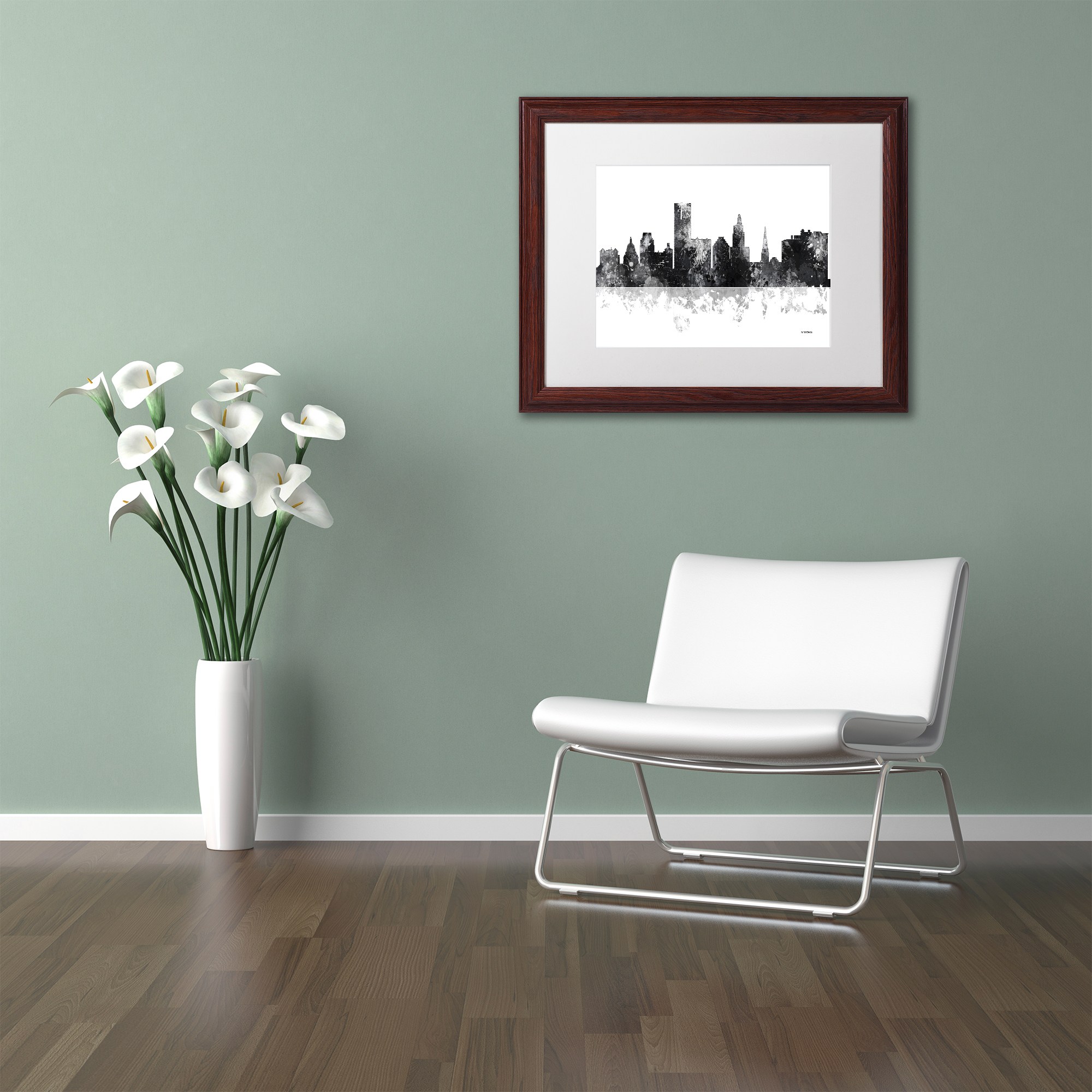 Trademark Fine Art "Providence RI Skyline BG-1" Canvas Art by Marlene Watson, White Matte, Wood Frame