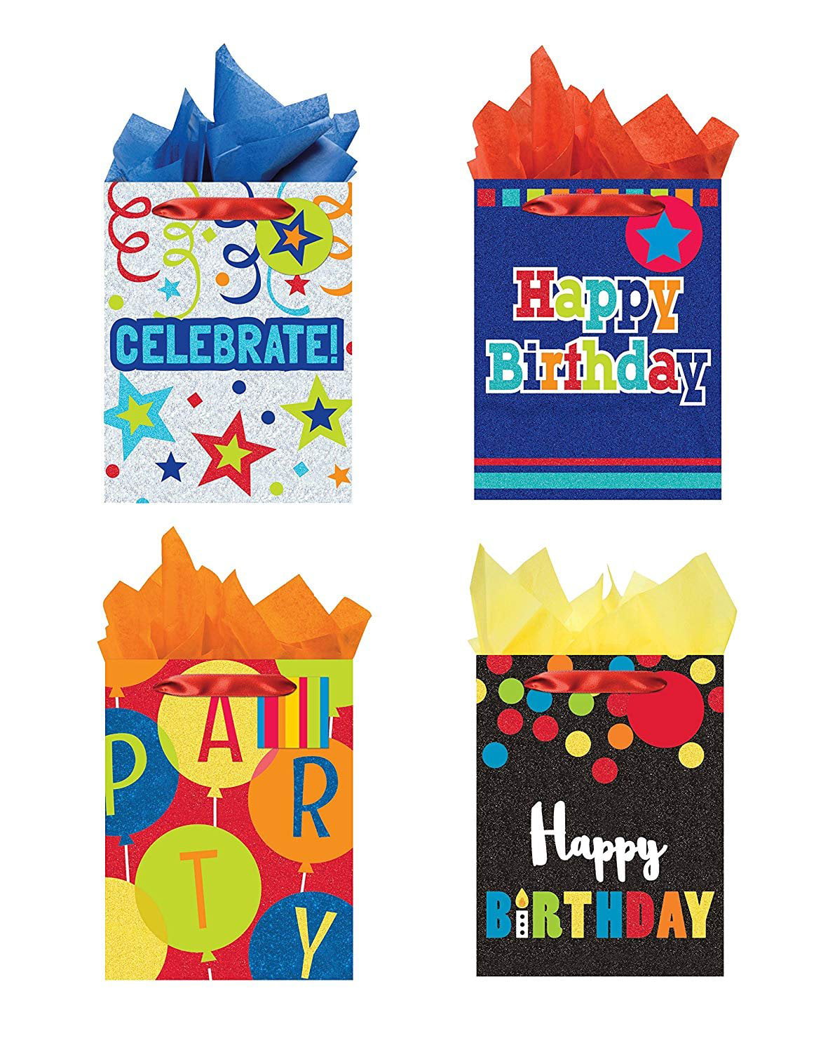 4 x Paper Gift Bags Birthday Kids Adults All Occasion Party Supply Small Medium 