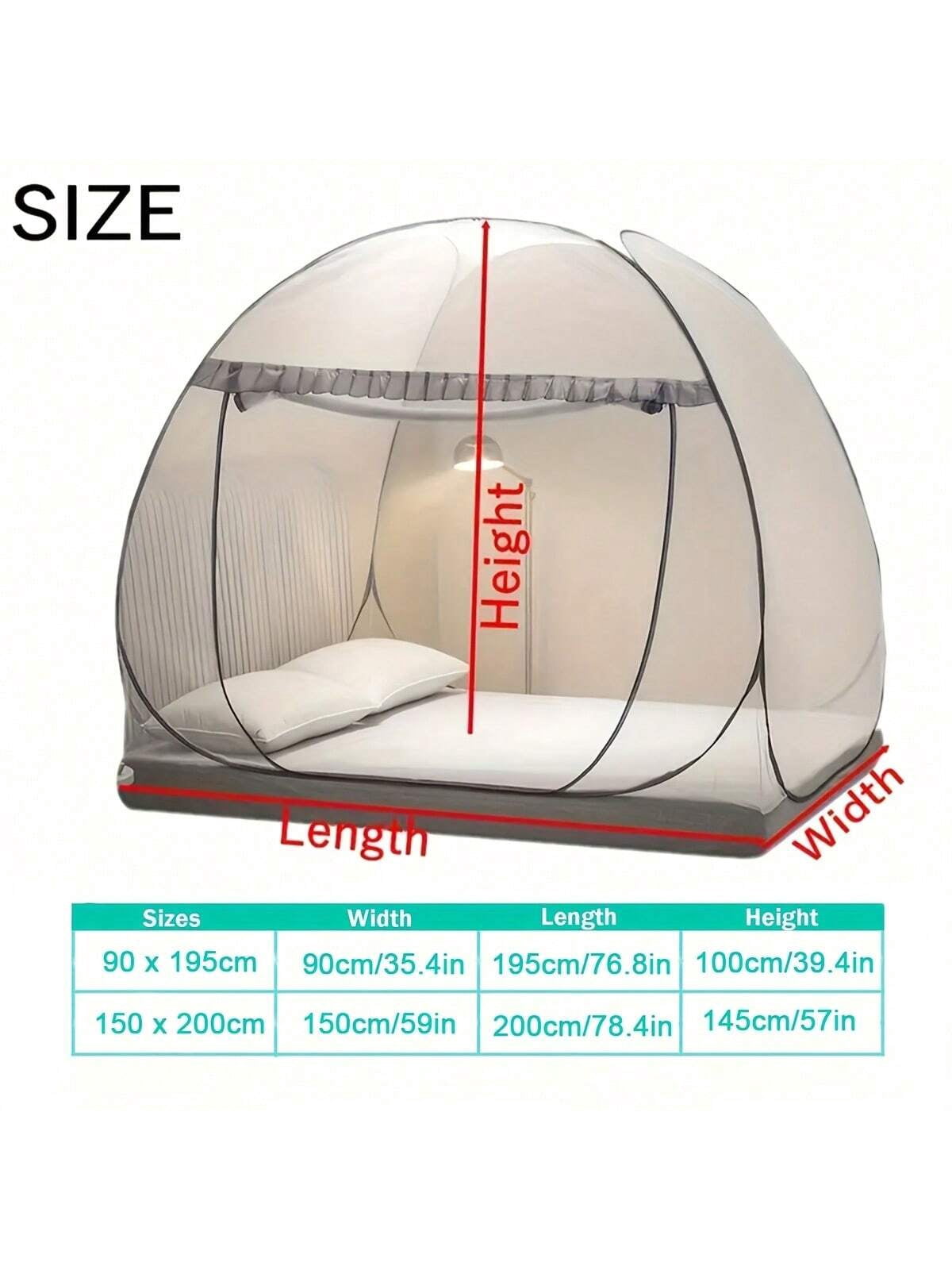 No Assembly Required Mongolian Tent Mosquito Net 1 Second Installation 360 Full Coverage Portable Foldable Four Seasons Bed Canopy With U Shaped Zipper Scalloped Edge 150*200cm Grey